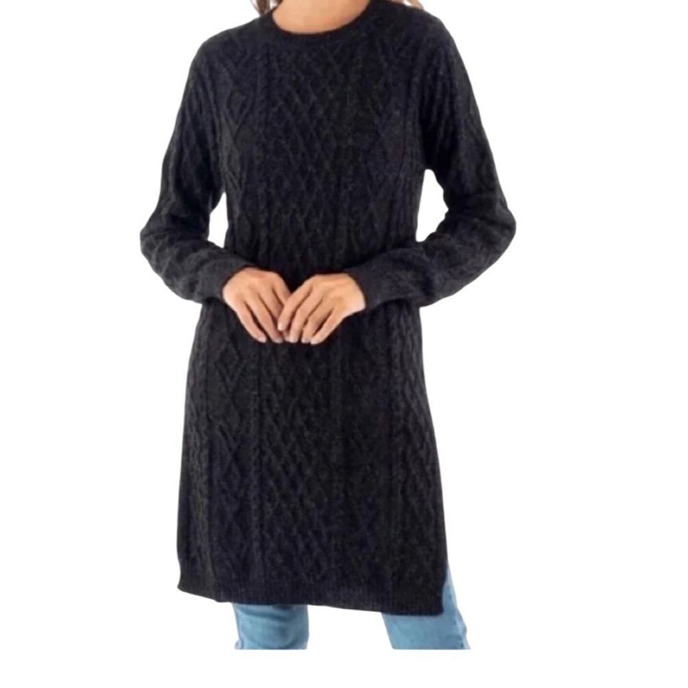 Peruvian Connection Black Inverness Tunic Sweater Dress Cable Knit Alpaca Size L